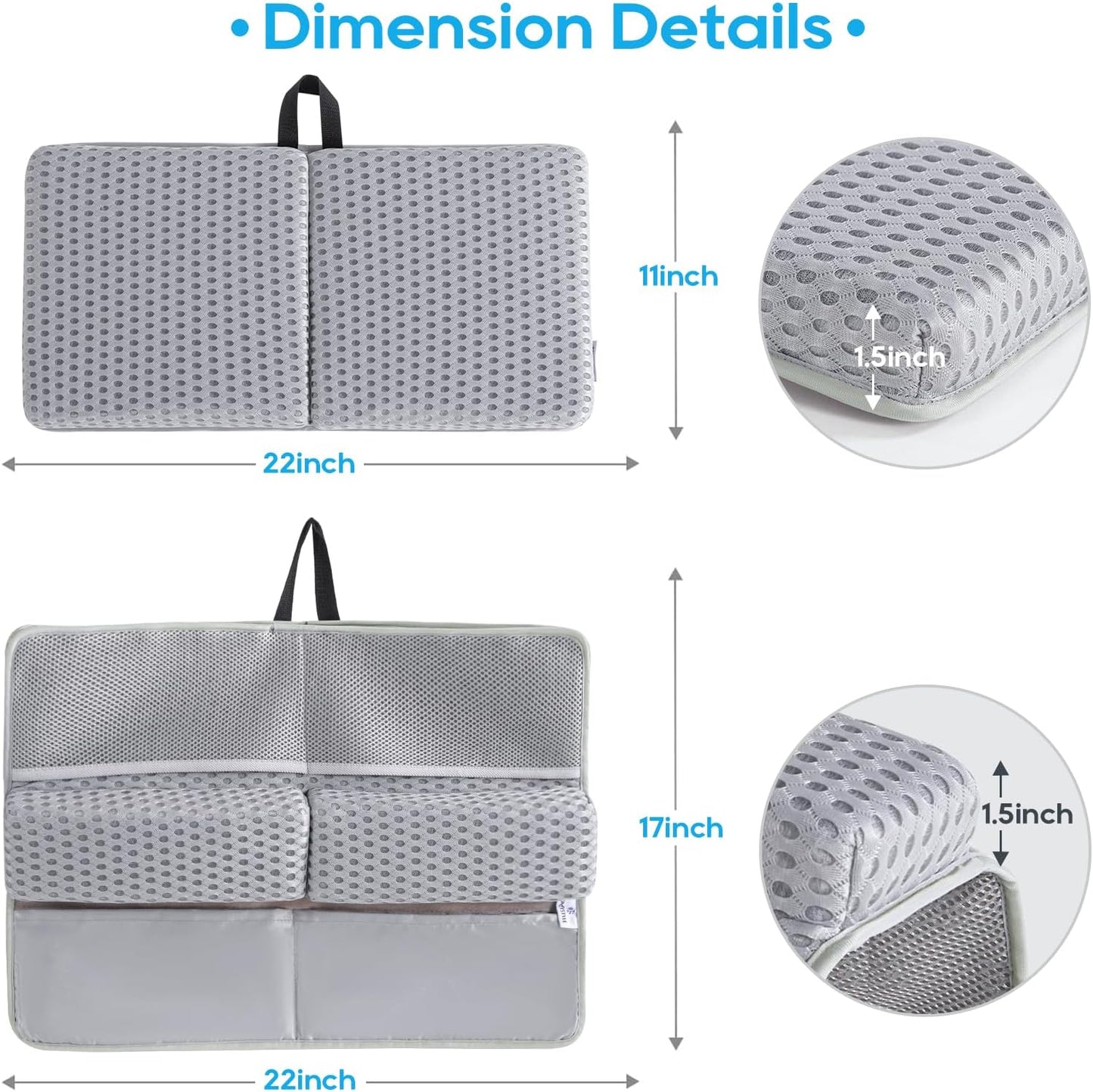 OS OMYSTYLE Baby Bath Kneeler and Elbow Rest Pad Set, 1.5'' Thick Quickly Dry Bathtub Kneeler Pad with Baby Toys & Bath Accessories Organizer, Kneeling and Elbow for Baby Tub, Non-Slip Mat(Light Grey)