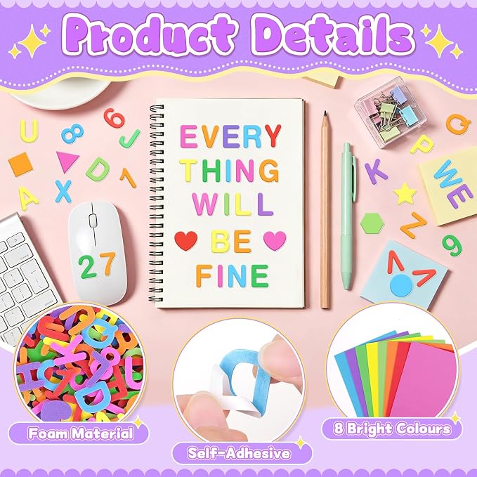 664 PCS Foam Letter Stickers, Foam Alphabet Number Shape Stickers, Self
