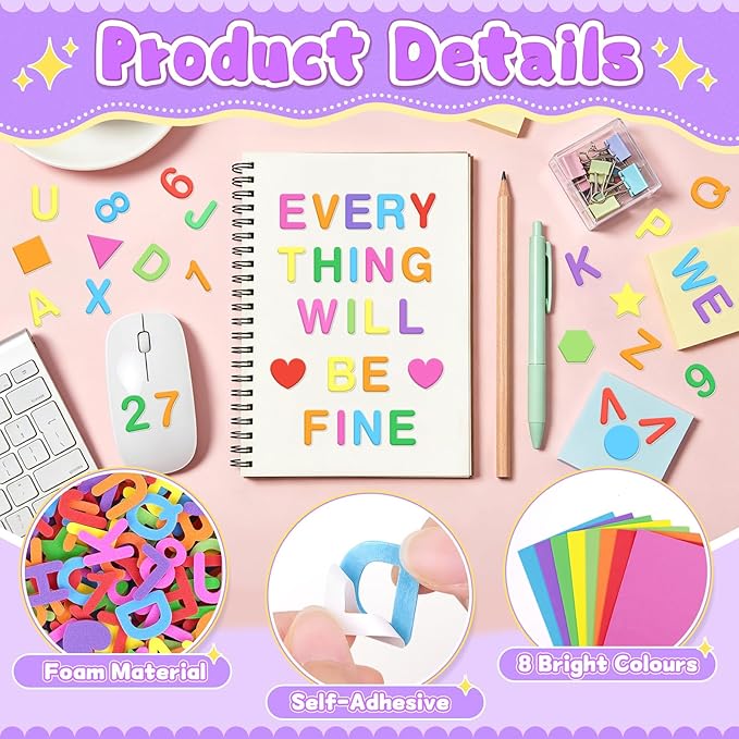 1328 PCS Foam Letter Stickers, Foam Alphabet Number Shape Stickers, Self