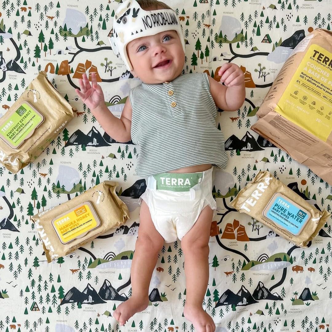 Terra Bamboo Baby Wipes: Manuka Honey, 99.5% Pure New Zealand Water, 100% Biodegradable Bamboo Fiber, 0% Plastic, Unscented Baby Wipes for Sensitive Skin, 12 Packs of 70 Wipes