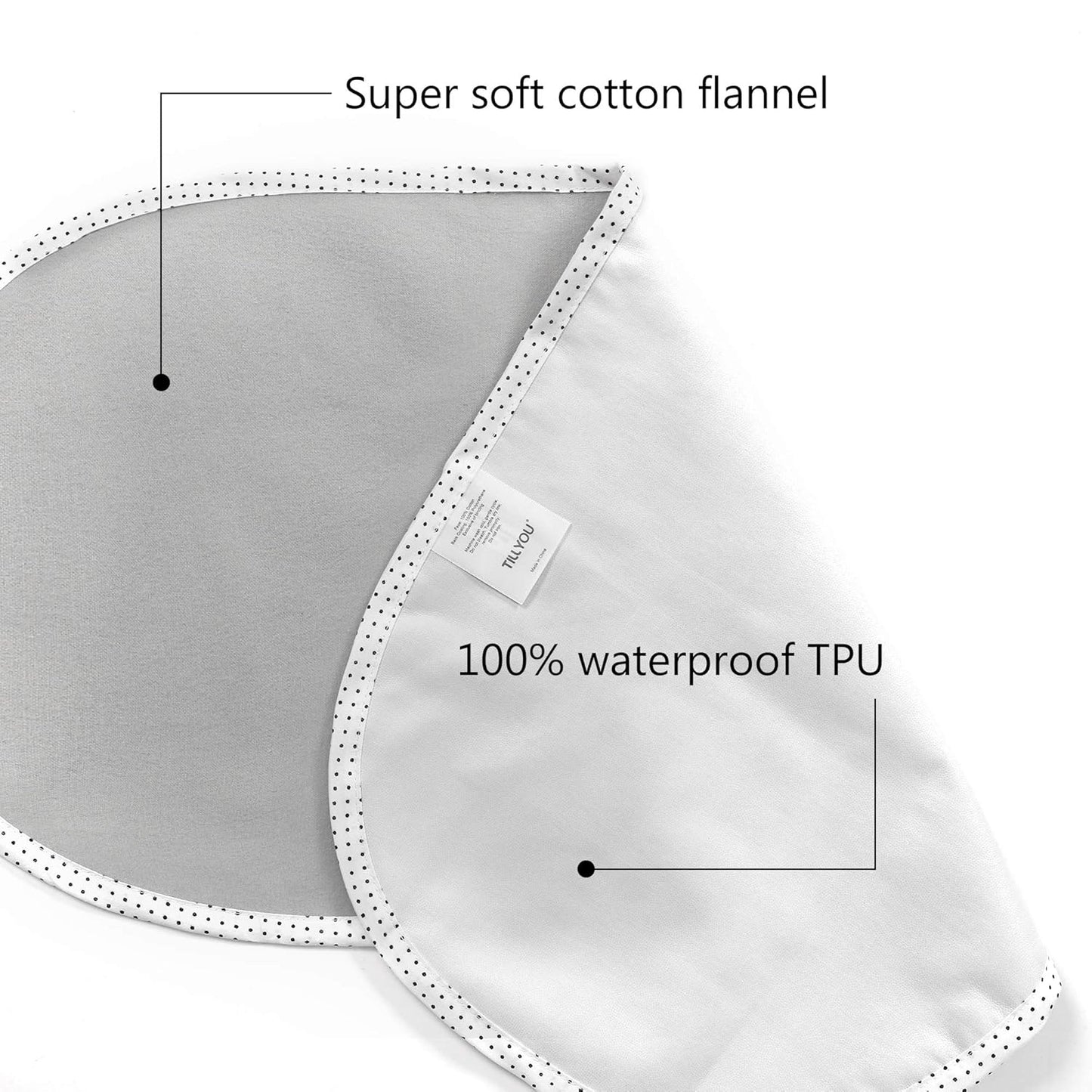 TILLYOU Waterproof Changing Pad Liners 6 Pack, 100% Cotton Reusable Cloth Diaper Liners, Gray