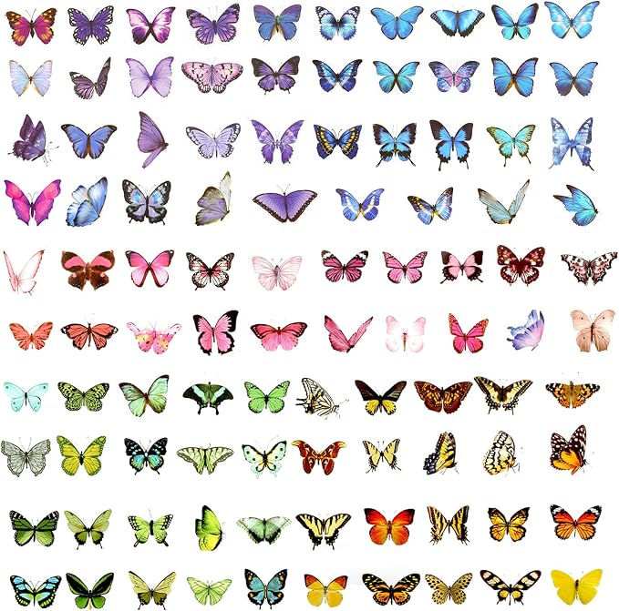 COMNICO Butterfly Stickers PET Waterproof Transparent Colorful Resin Decals
