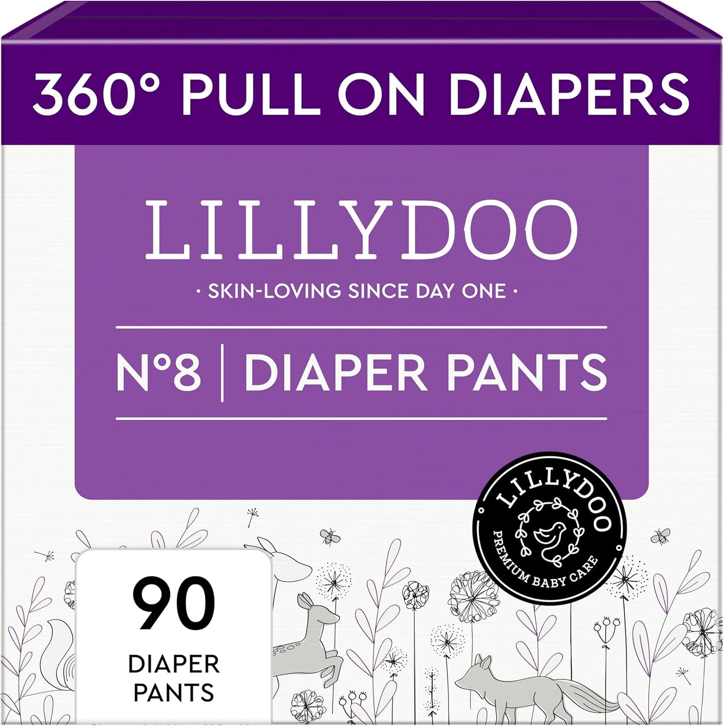 LILLYDOO Diaper Pants Toddlers - Size 8 (37+ lbs), Half-Monthly Supply (90 Count), Skin-Friendly, Ultrasoft, Chlorine-Free & Absorbent Diaper Pants