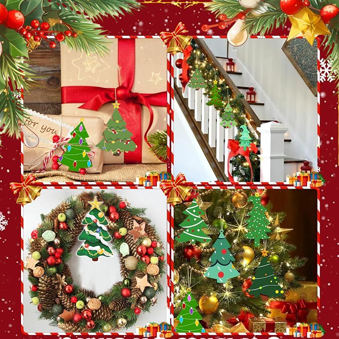 48Pcs Unfinished Paintable Blank Wooden Christmas Tree Festival Decoration