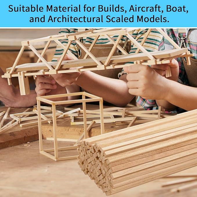 750 Pcs Balsa Wood Sticks 1/8 x 1/8 x 12 Inch balsa Wood Strips Hardwood Square