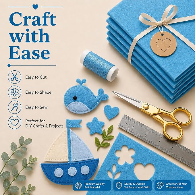 Sky Blue Large Felt Fabric 36" x 36", 1mm Stiff Felt Sheet, Nonwoven Fabric