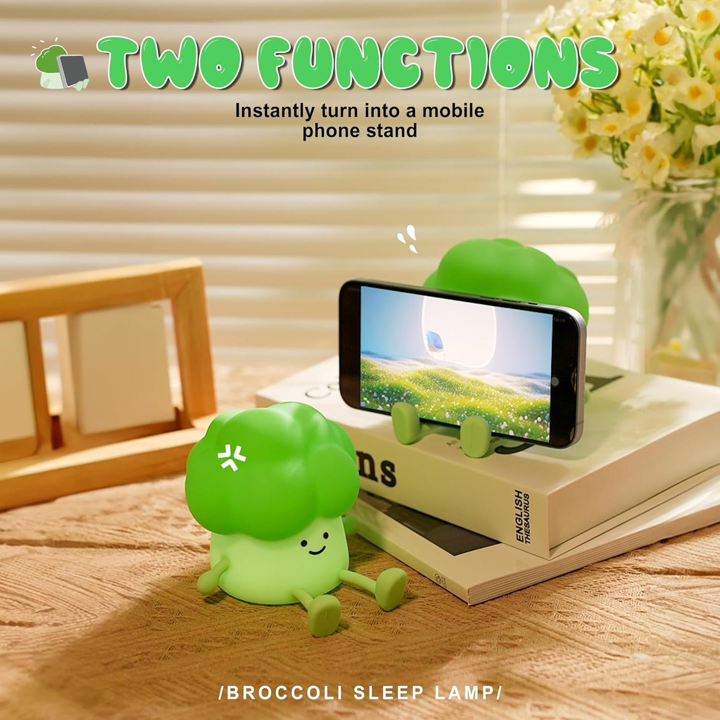 Cute Broccoli Night Light, LED Squishy Novelty Baby Night Lamp, 3 Levels Dimmable Timer Nursery Nightlight for Kids, Rechargeable Touch Bedside Lamp, Bedroom Dorm Decor, Baby Boys Girls Gifts