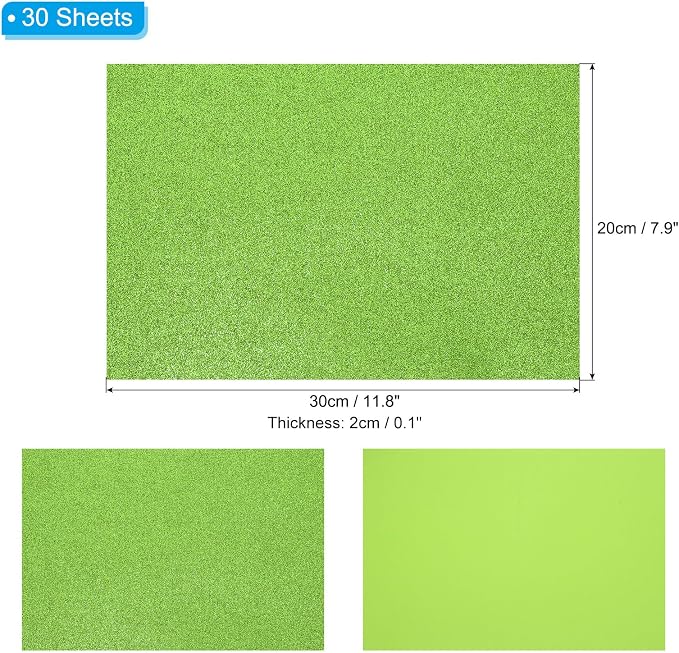 PATIKIL 30Sheets Grass Green EVA Glitter Foam Sheet 11.8 x 7.9 Inch 2mm Thick