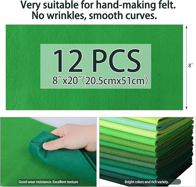 HaoFeiJH 12 Rolls 8"x20" 1.6mm Thick Soft Felt Fabric Sheets – 12 Assorted