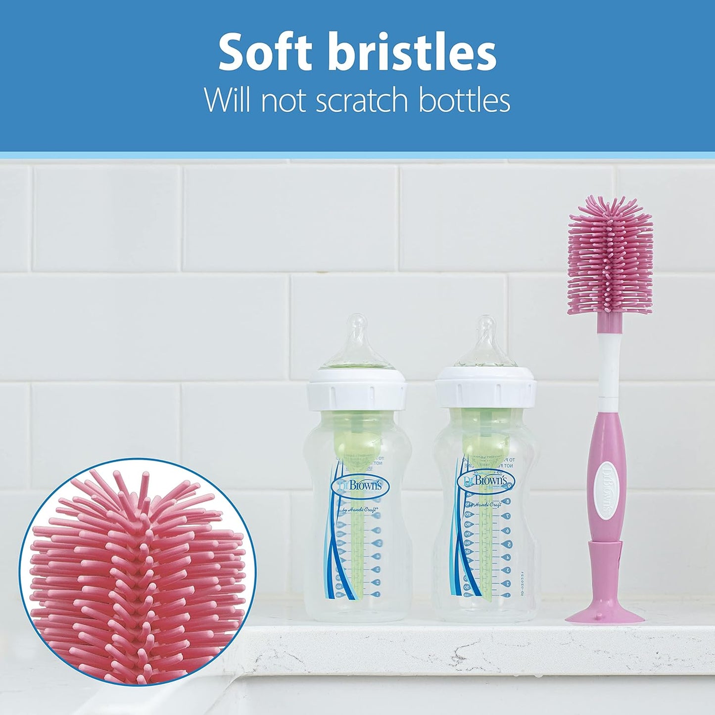 Dr. Brown's Baby Bottle and Nipple Brush Soft Touch and Sponge Brush, Pink Variety Pack, 2 Count
