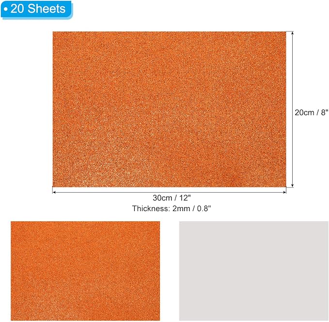 PATIKIL Orange Shiny EVA Glitter Foam Sheet 11 x 8 Inch 2mm Thick Sparkle EVA