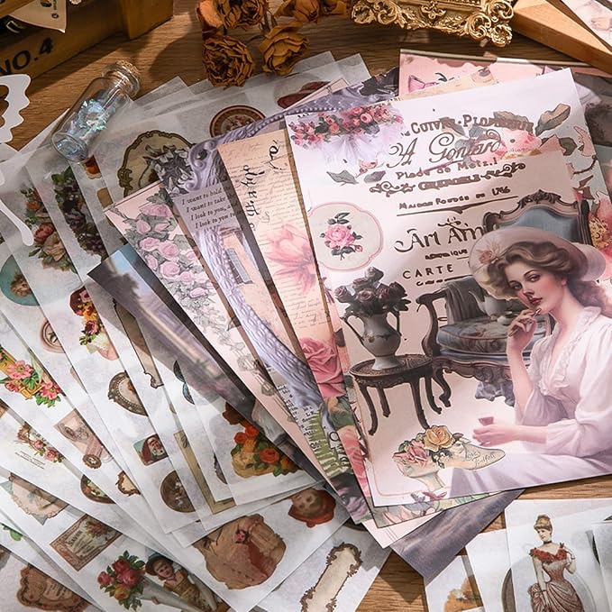 Vintage Scrapbook Sticker Book for Adults, 50 Sheets Aesthetic People Stickers