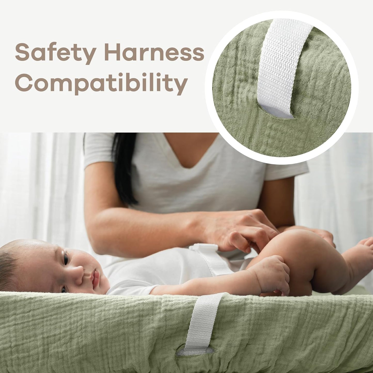 Comfy Cubs Muslin Fitted Changing Pad Cover - Soft, Breathable & Washable 100% Cotton Fitted Sheet for Baby's Comfort - Universal Fit for Flat & Curved Baby Changer Pad - Sage