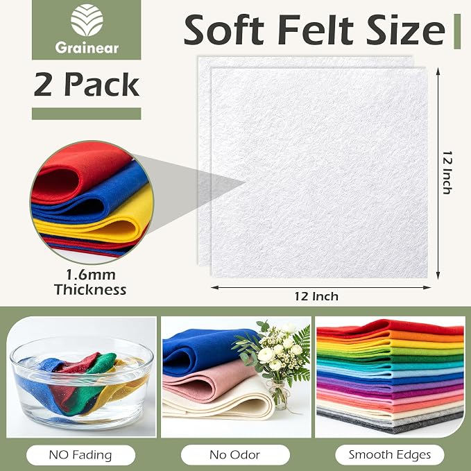 White Soft Felt Sheets for Crafts, 1.6mm Thick, Handmade Crafts, DIY Projects