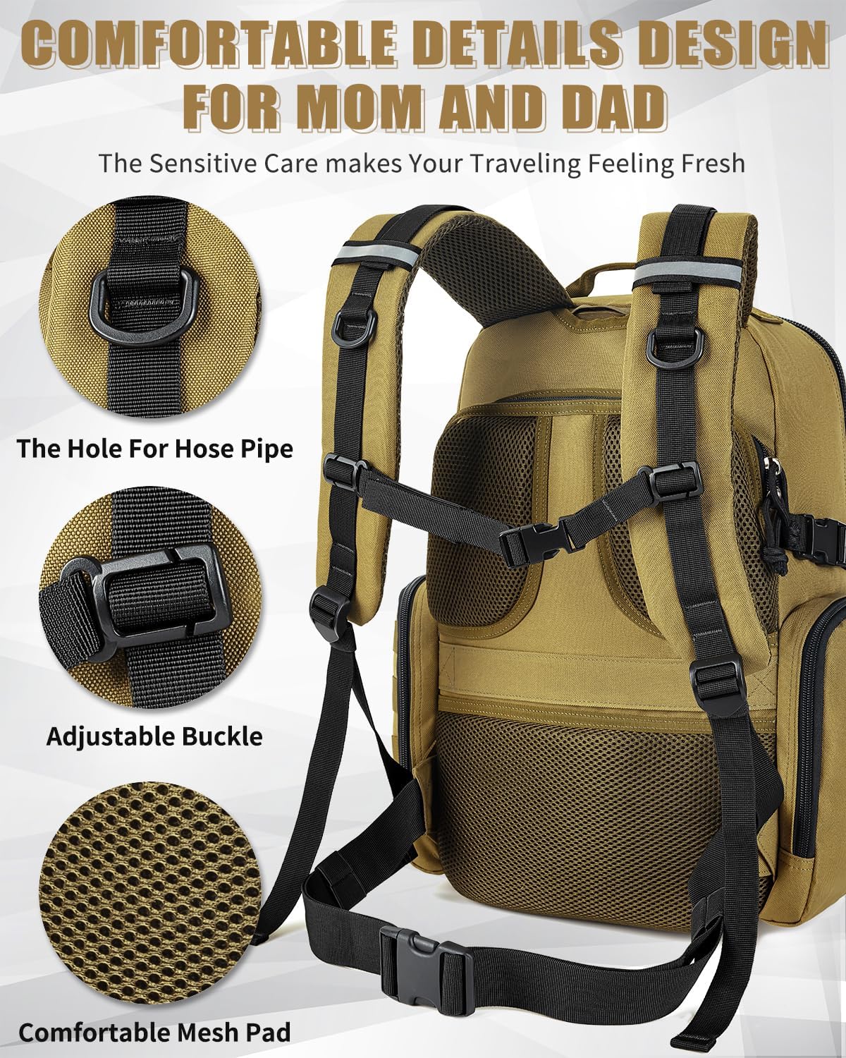 SHARKMOUTH Dad Diaper Bag Backpack - Military Baby Gear Backpacks with Daddy Patches Tan