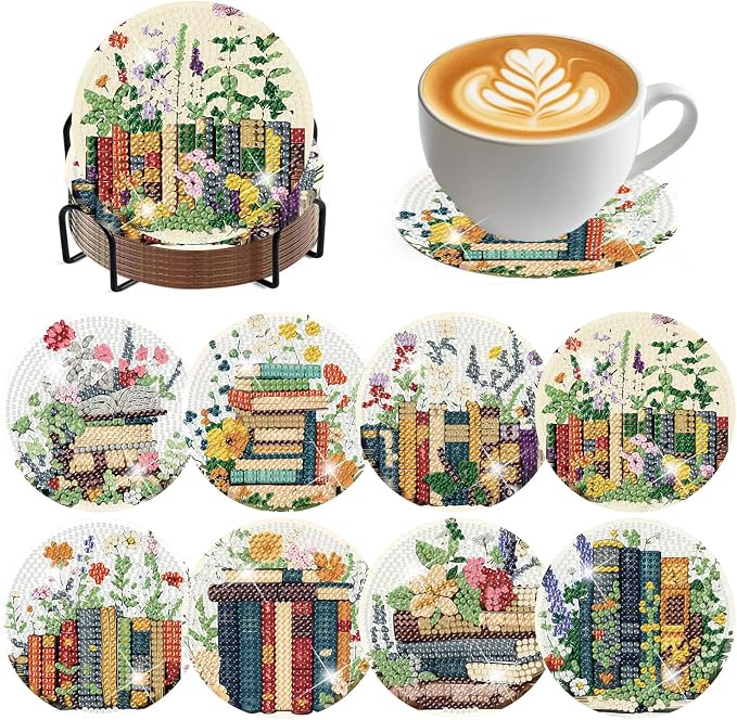 ijbnhd 8 Pcs Diamond Art Coasters Kits Books Diamond Painting Coasters | Books
