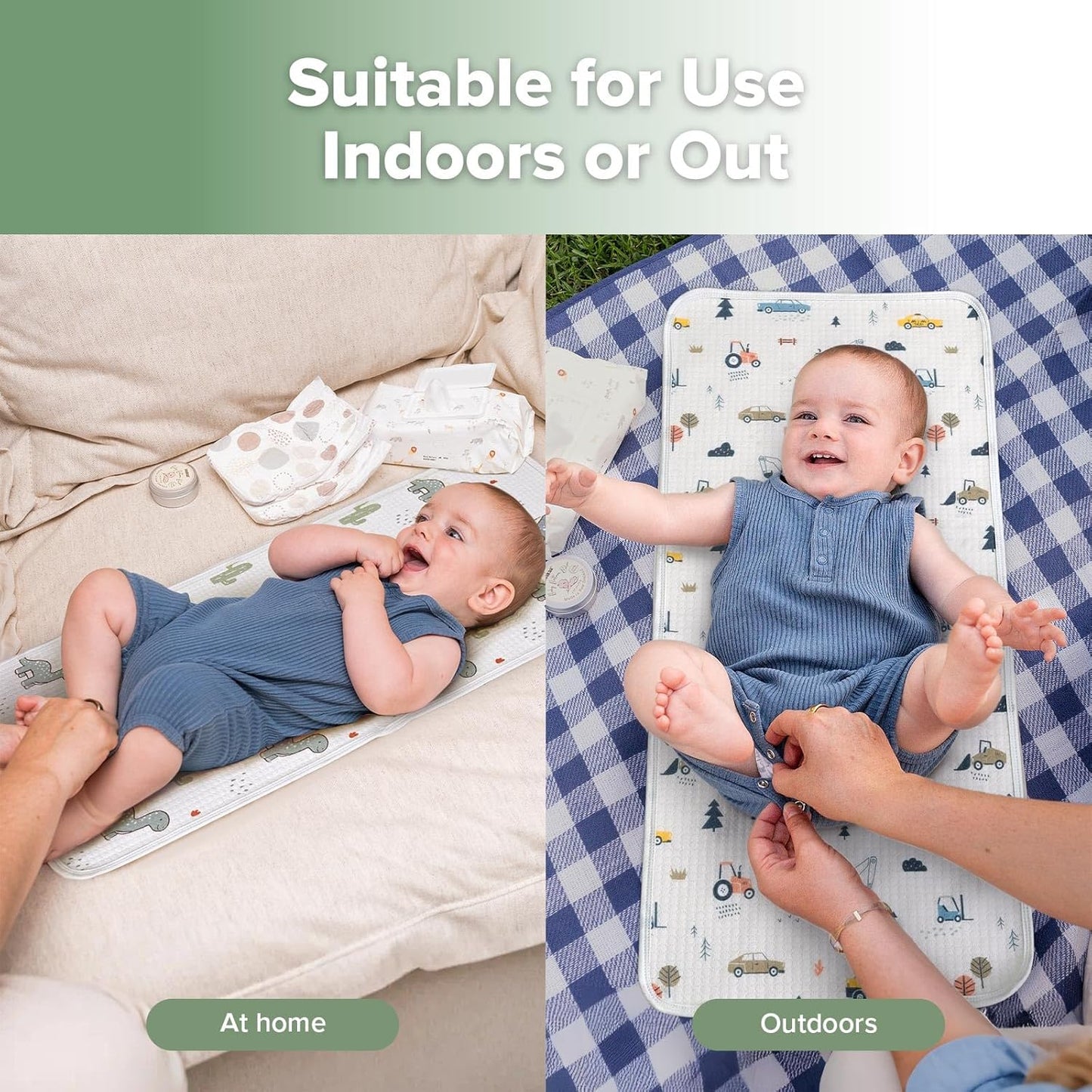 haakaa Waterproof Changing Pad Liners, 100% Cotton, Soft & Breathable (2pcs, 13" x 27.5" Construction Crew+Dino Land)