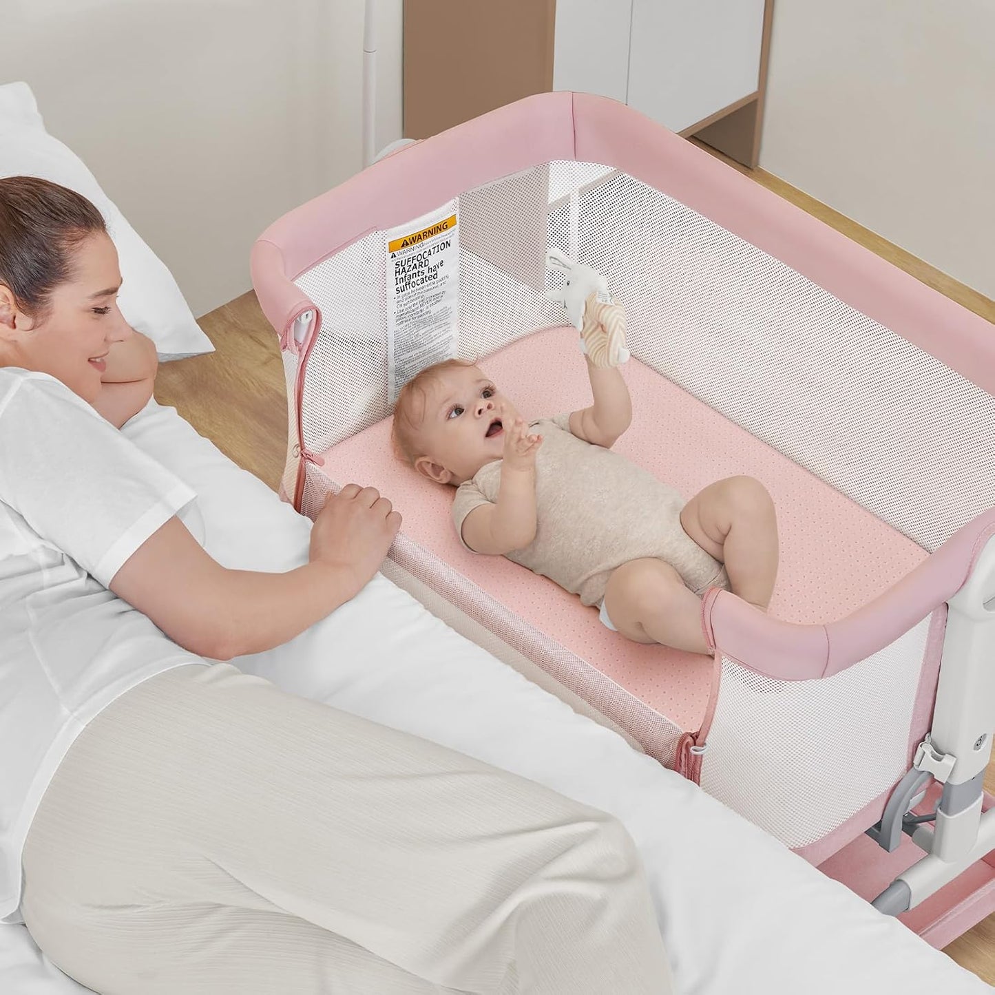 33x20x1.5 Breathable Crib Mattress Protector, Gel Memory Foam Toddler Mattress, Portable Crib Mattress Cover with Sheet for Mini Cribs & Baby Bassinet (Pink)