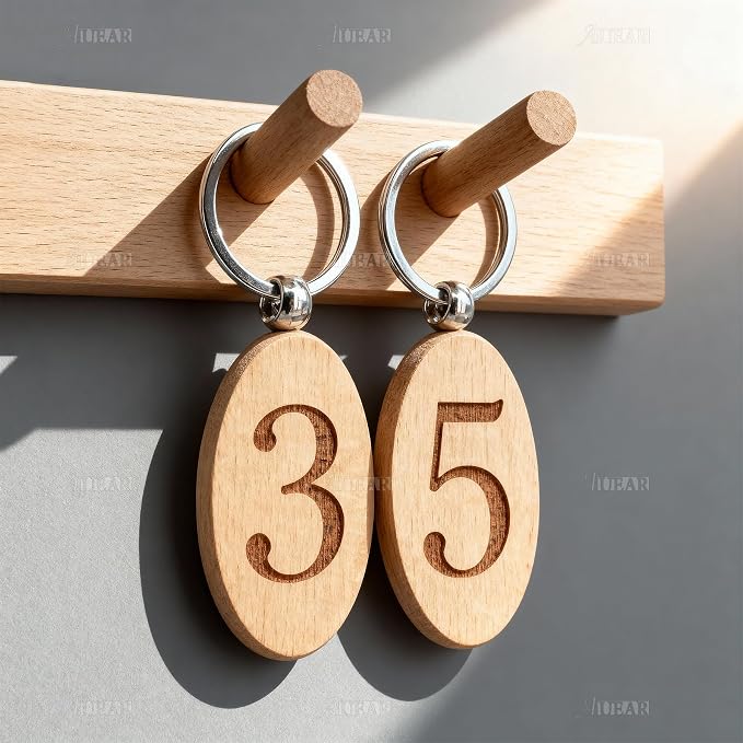 AUEAR, Blank Wooden Key Chain Wood Keychain Key Ring Key Tags Personalized EDC