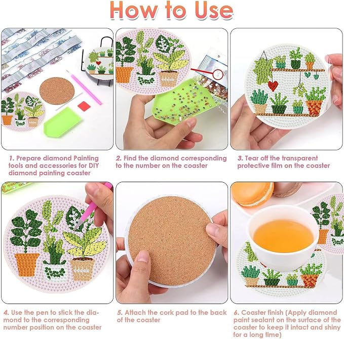 8 PCS Plant Diamond Art Coasters Kits | Diamond Paintings Coasters
