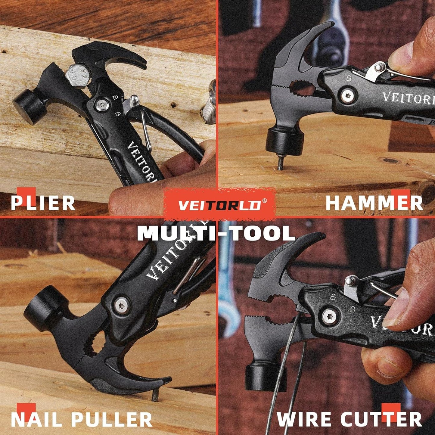 VEITORLD Gifts for Men Dad Husband Christmas, All in One Tools Mini Hammer Multitool, Unique Anniversary Birthday Camping Gifts Ideas for Man Him Boyfriend Grandpa, Cool Stocking Stuffers for Men