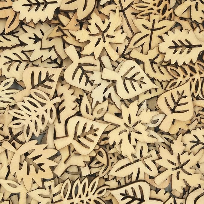DIYOMR 200Pcs Hollow Wood Pieces Unfinished Wooden Vintage Embellishments