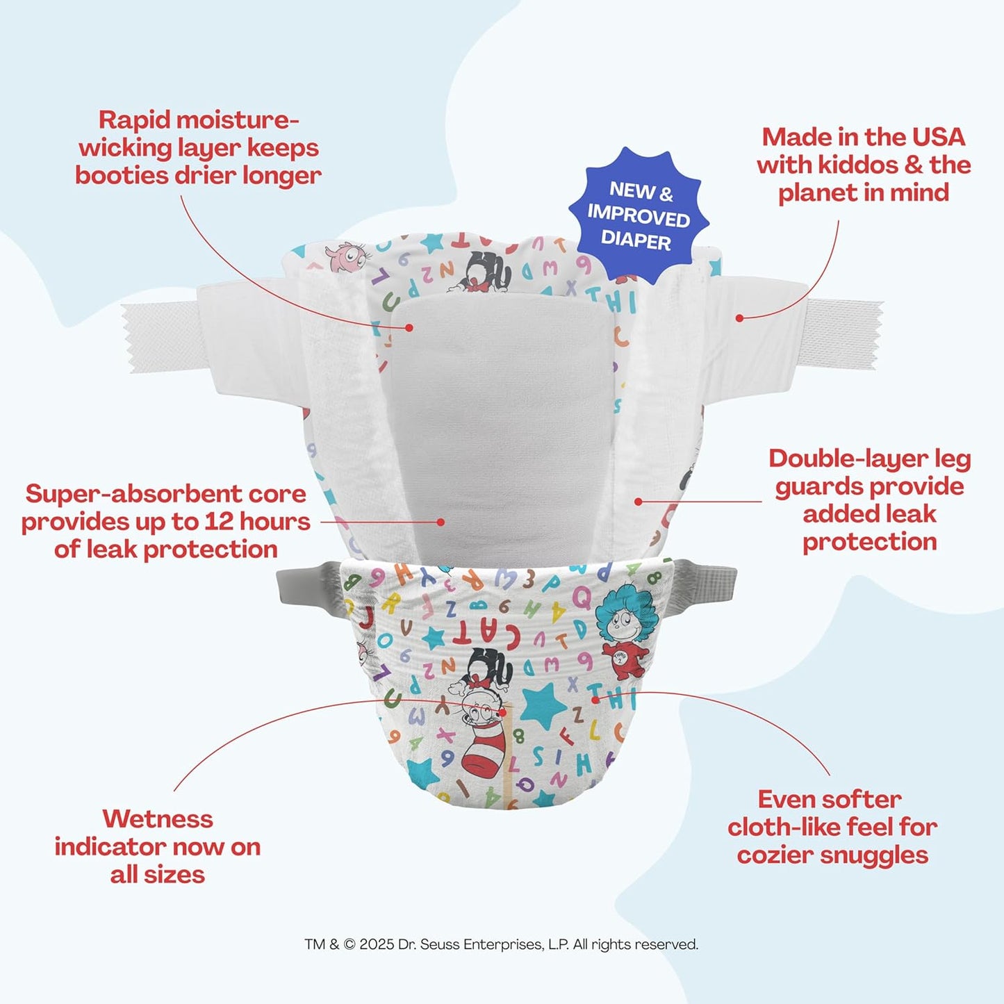 Hello Bello Dr. Seuss Babies Premium Diapers, Size NB, 76 Count: Softness & Protection for Sensitive Skin