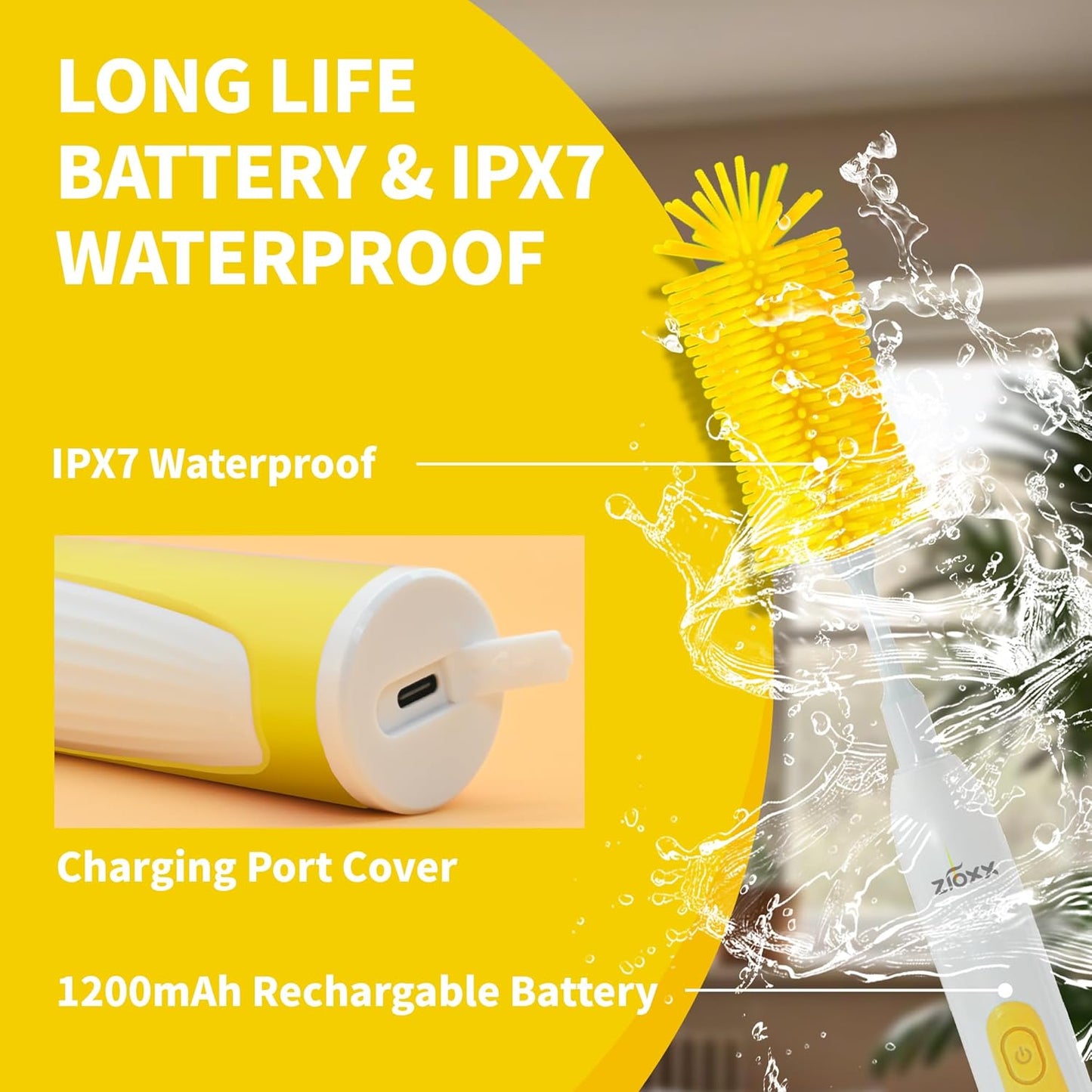Electric Bottle Brush Cleaner, Portable Electric Baby Bottle Brush Cleaner for Travel, Rechargable Travel Bottle Cleaner Kit with Nipple & Straw Brush, Perfect Mom Essentials After Birth Gift, Yellow