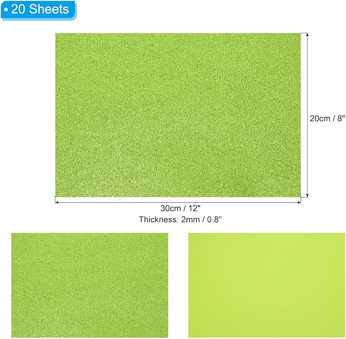 PATIKIL Light Green Shiny EVA Glitter Foam Sheet 11 x 8 Inch 2mm Thick Sparkle