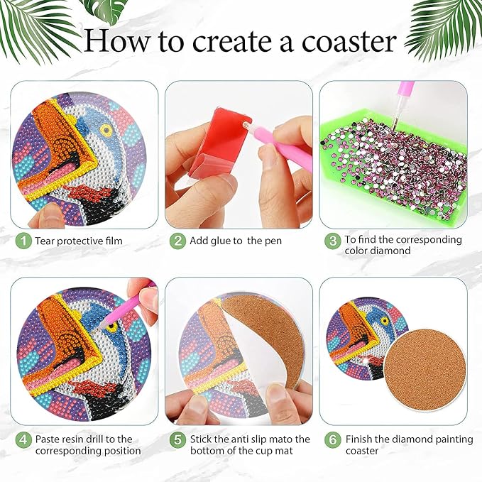 EWJRNSF 6 PCS Diamond Art Coasters Kits, Small Diamond Painting Coasters