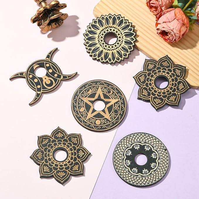 10 pcs 5 Styles Moon Flower Theme Wooden Crystal Display Star Round Lotus