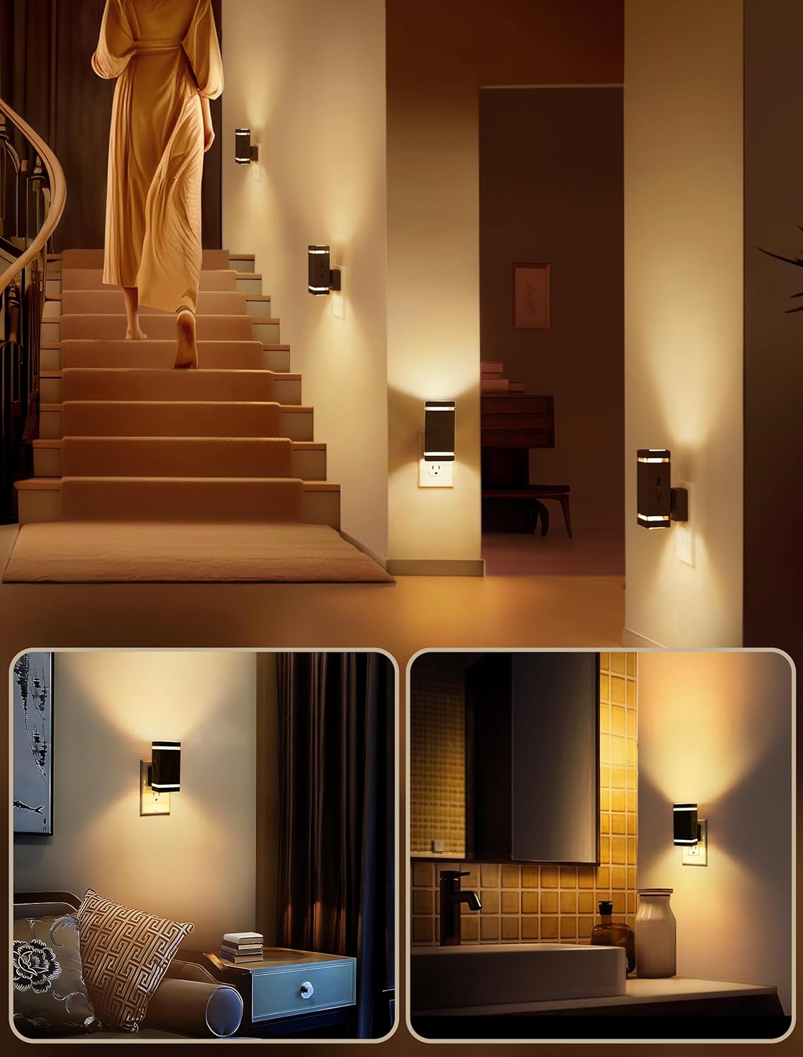 DORESshop Dimmable LED Night Light Plug in [4 Pack], Night Lights Plug into Wall with Dusk-to-Dawn Sensor, 0-100lm Bright Nightlights with Light Sensor for Adults, Hallway, Bedroom, Stairway