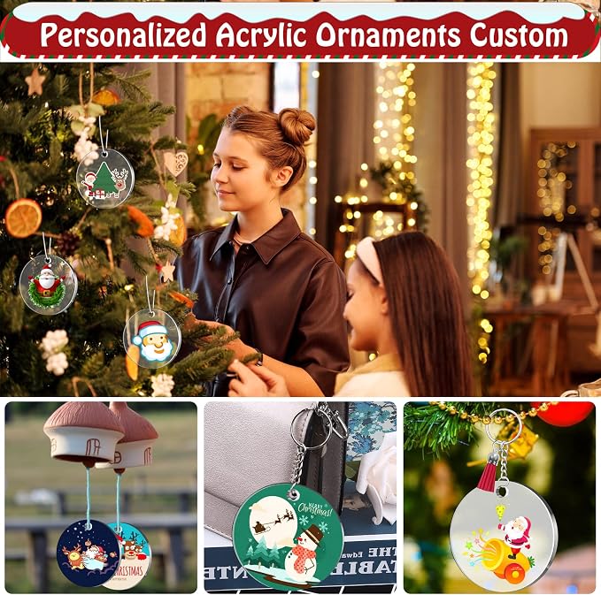 4 Inch Acrylic Ornaments Blanks, Christmas Decor, Keychain Engraving, and DIY