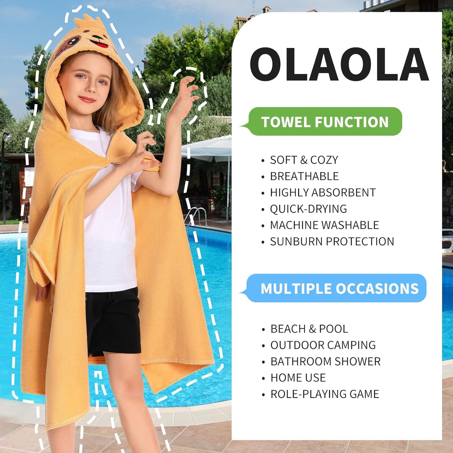 OLAOLA Sloth Hooded Towel for Kids 3-12 Years, 28" x 53" Soft Thick Absorbent Beach Towels, Toddler Bath Towel Wrap Swim Pool Towels Poncho for Boys Girls