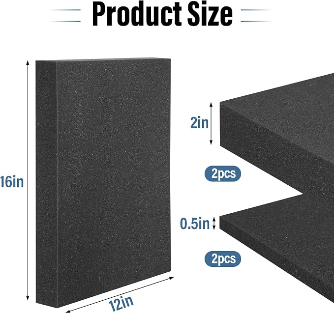 4pcs High Density Packing Foam Sheets, 2 Size Black Polyurethane Foam Padding