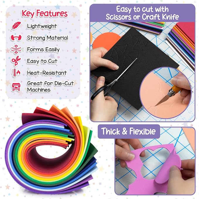 Hygloss Sheets Colorful Foam for DIY Arts & Craft, 12” x 18”, 10 Piece