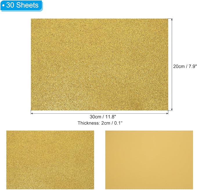 PATIKIL 30Sheets Yellow EVA Glitter Foam Sheet 11.8 x 7.9 Inch 2mm Thick
