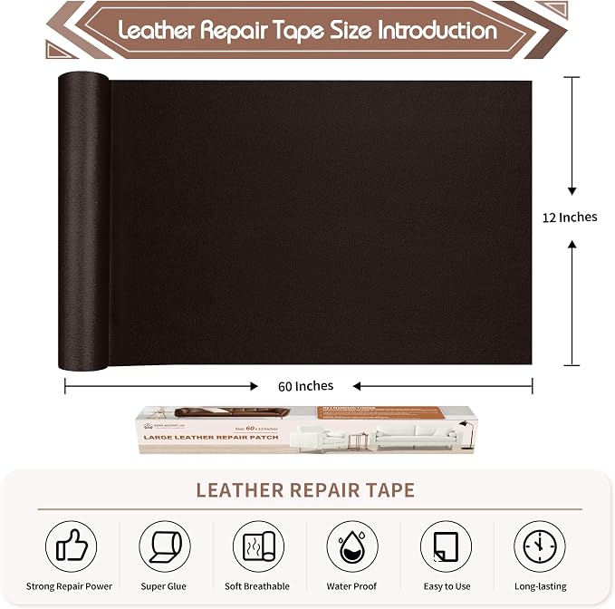 KING MOUNTAIN Leather Repair Patch, 12 x 60 Inches Self-Adhesive Repair Tape
