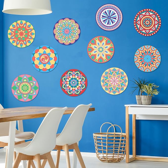Vercraft 22 Pcs Wooden Mandala Painting Set 10 Mandala Unfinished Wood Cutouts