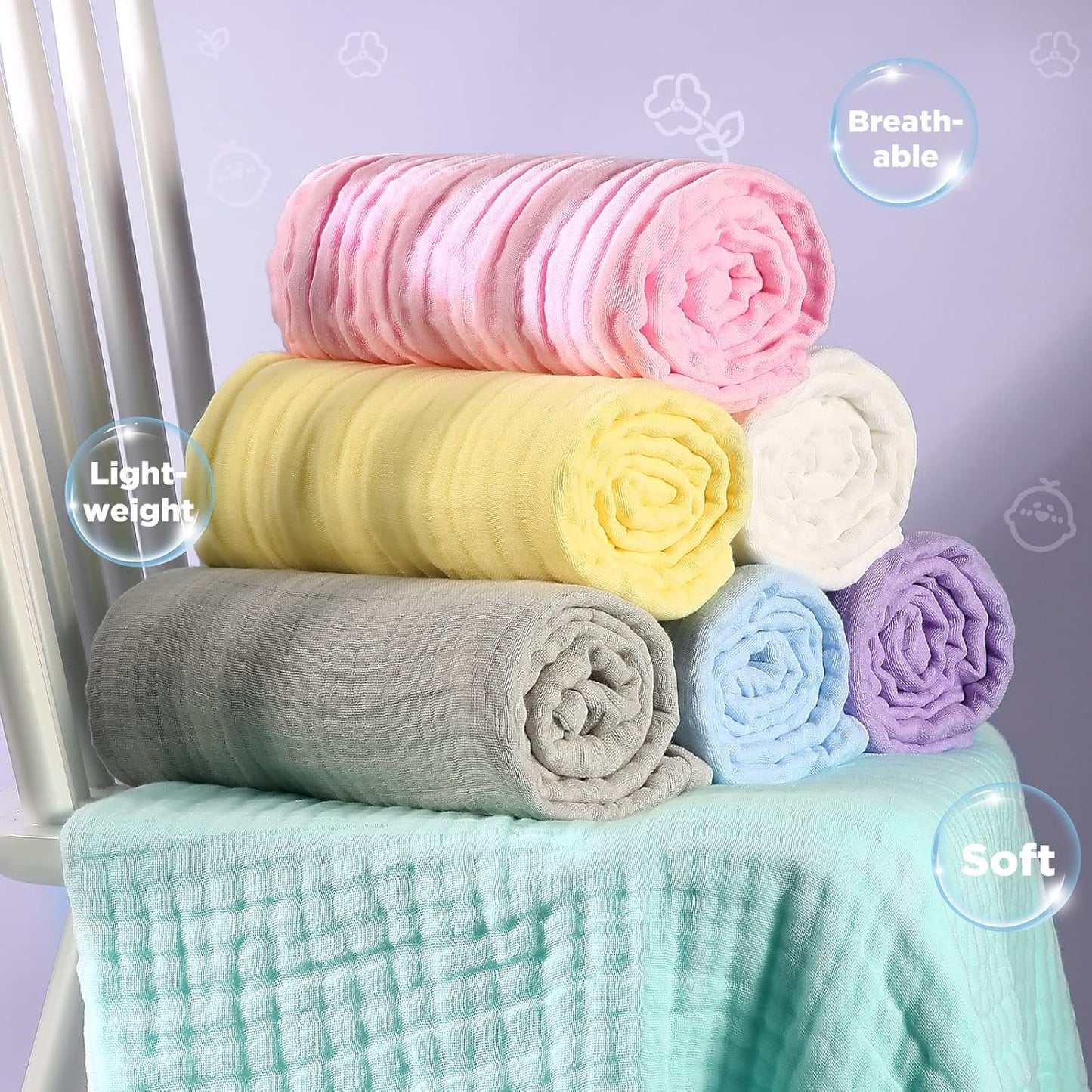 MUKIN Baby Bath Towels, Super Soft Cotton Receiving Blanket for Baby's Delicate Skin,2Pack Swaddle Blanket for Newborns Toddlers Boy Girl,Baby Registry as Shower (White+Yellow)