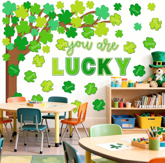 Whaline 99 Pcs St. Patrick's Day Tree Bulletin Board Decoration Green Shamrock