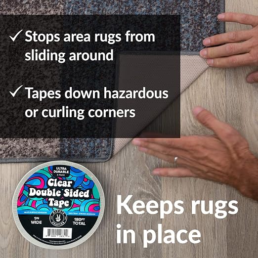 HIPPIE CRAFTER Clear Double Sided Tape, 1 Inch Wide Heavy-Duty Adhesive