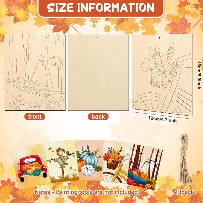 COCHIE 10PCS Large Fall Unfinished Wood Crafts to Paint