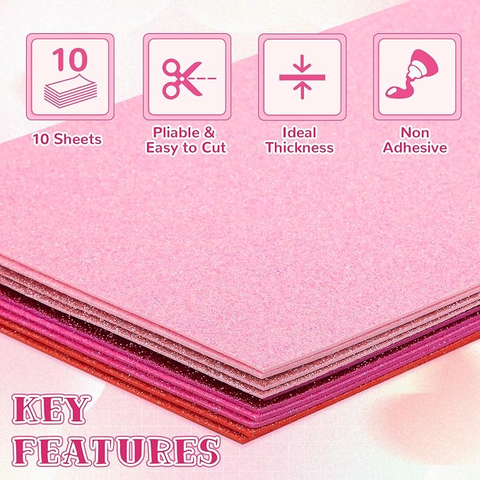 10 Pack Glitter Foam Sheets Craft 8 x 12 inch | 5 Colors Sparkles Foam Paper
