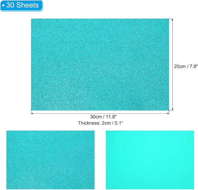 PATIKIL 30Sheets Blue Green EVA Glitter Foam Sheet 11.8 x 7.9 Inch 2mm Thick