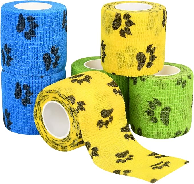 6pcs 2" Self Adhesive Bandage Wraps, Paw Prints A |