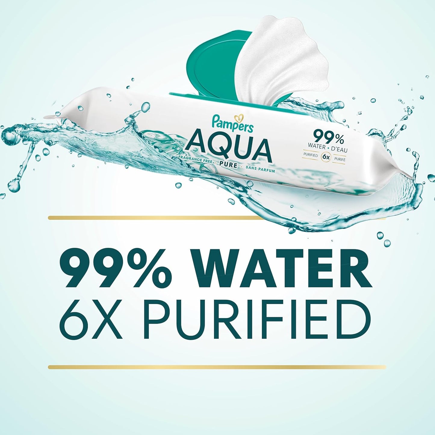 Pampers Aqua Pure Baby Wipes, 99% Water, Fragrance Free, 448 Baby Wipes Total (8X Flip-Top Packs) [Packaging May Vary]