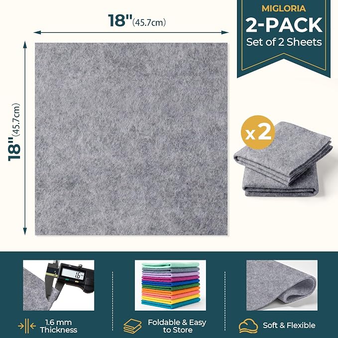 Felt Fabric Sheet 18 x 18 Inch, 1.6mm Thick | Soft and Flexible Nonwoven