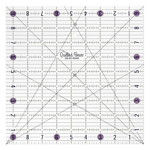The Quilted Bear Square Quilting Ruler, Transparent Acrylic, 9.5" x 9.5" |