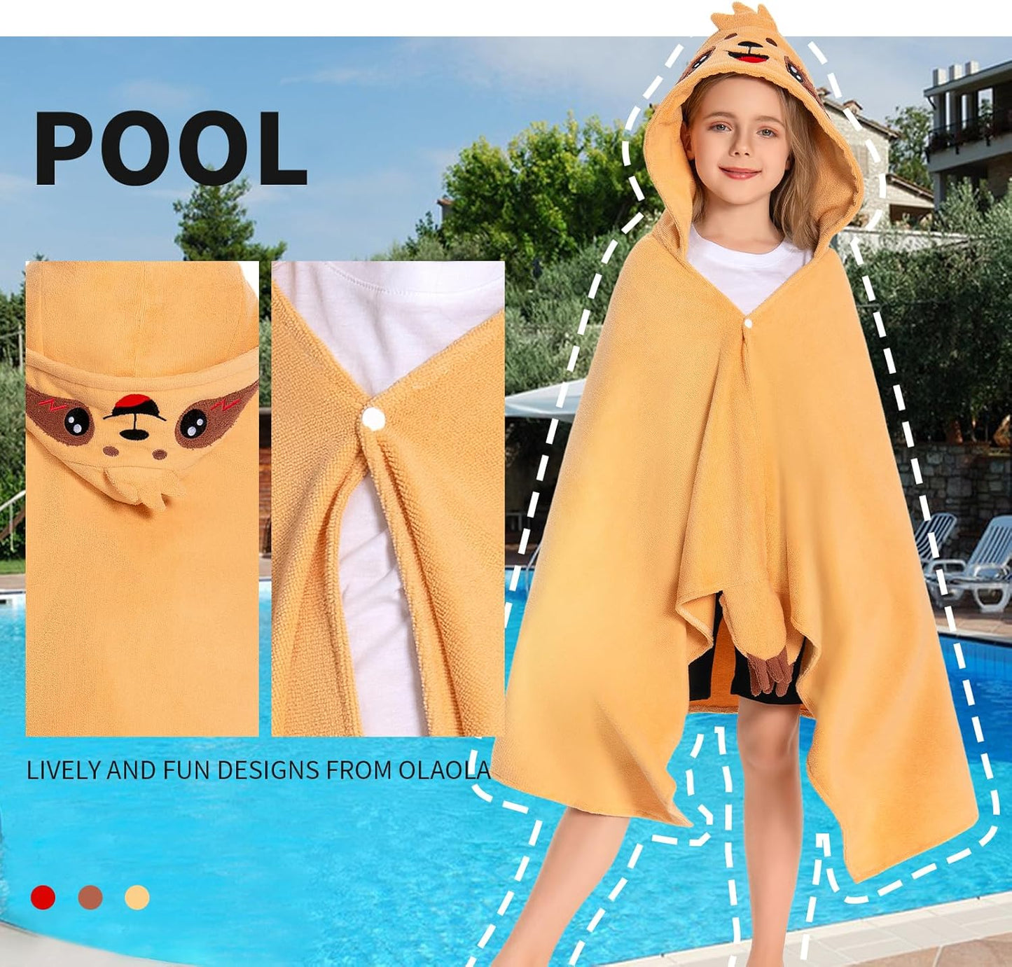 OLAOLA Sloth Hooded Towel for Kids 3-12 Years, 28" x 53" Soft Thick Absorbent Beach Towels, Toddler Bath Towel Wrap Swim Pool Towels Poncho for Boys Girls